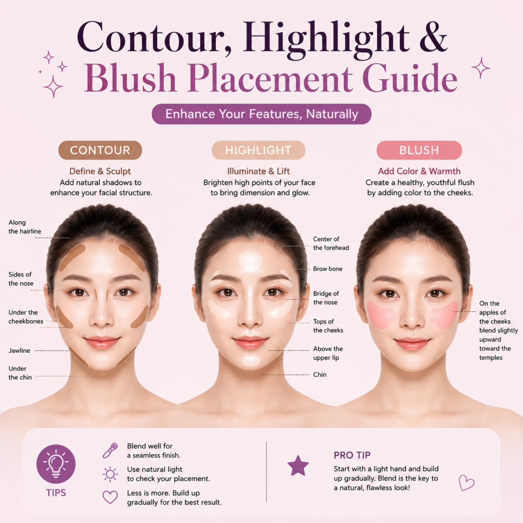 Contour, Highlight & Blush Placement Guide